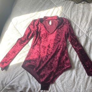 Red velvet long sleeve body suit